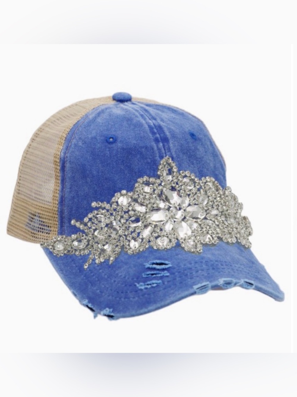 Crystal Appliqué Royal Blue Mesh-Back Trucker Hat